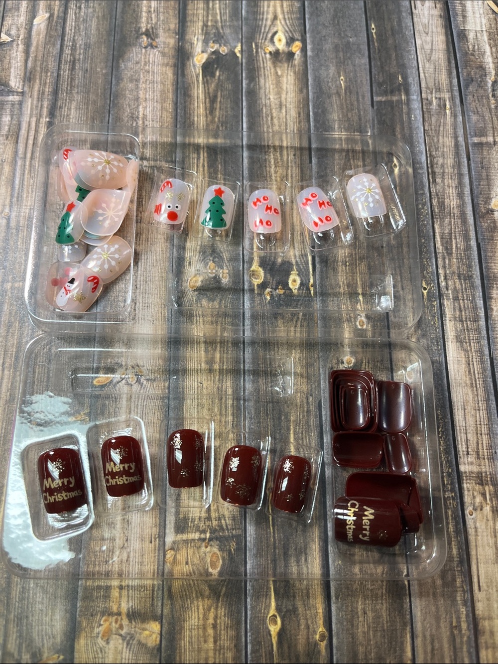 5for$10 Christmas Short Rectangle Nude Nails & Dark Red Nails - Two Sets